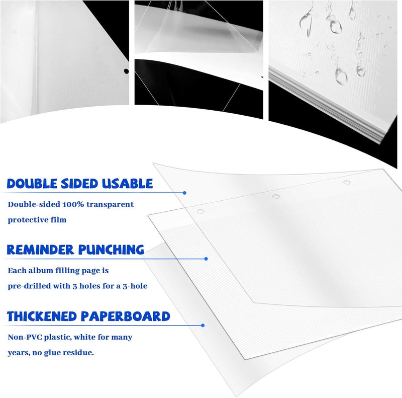 VOKOY 25 Sheets/50 Pages Photo Album Pages for 3 Ring Binder, Self Adhesive Scrapbooking Album Refill Pages Replacement Photo Album Sheets for 2x3 4x6 5x7 8x10 Photo or Cards, 11 x 9 Inch - Image 3